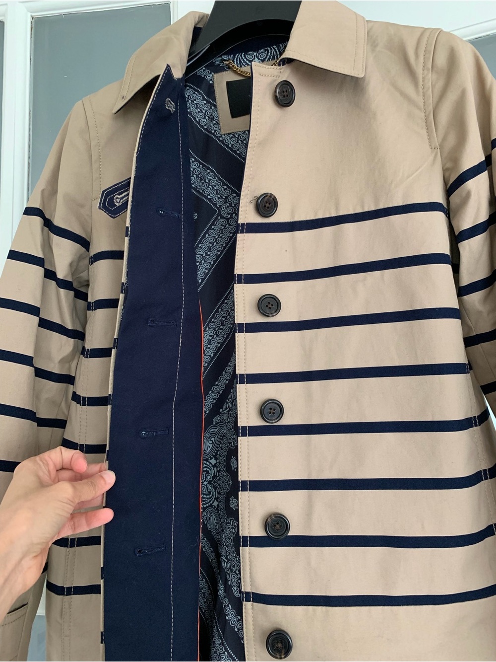 JCrew Striped Cotton Trench, 0, Tan - Picture 4 of 16